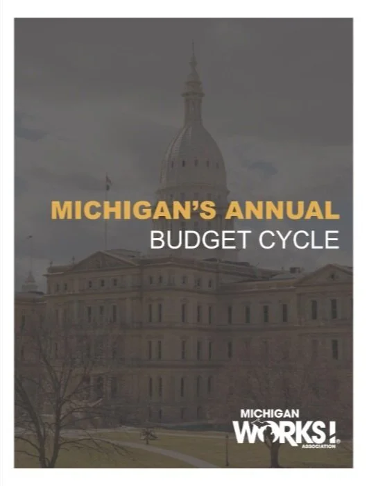 Michigan's Capitol Building - cover of a brochure explaining Michigan's annual budget cycle.
